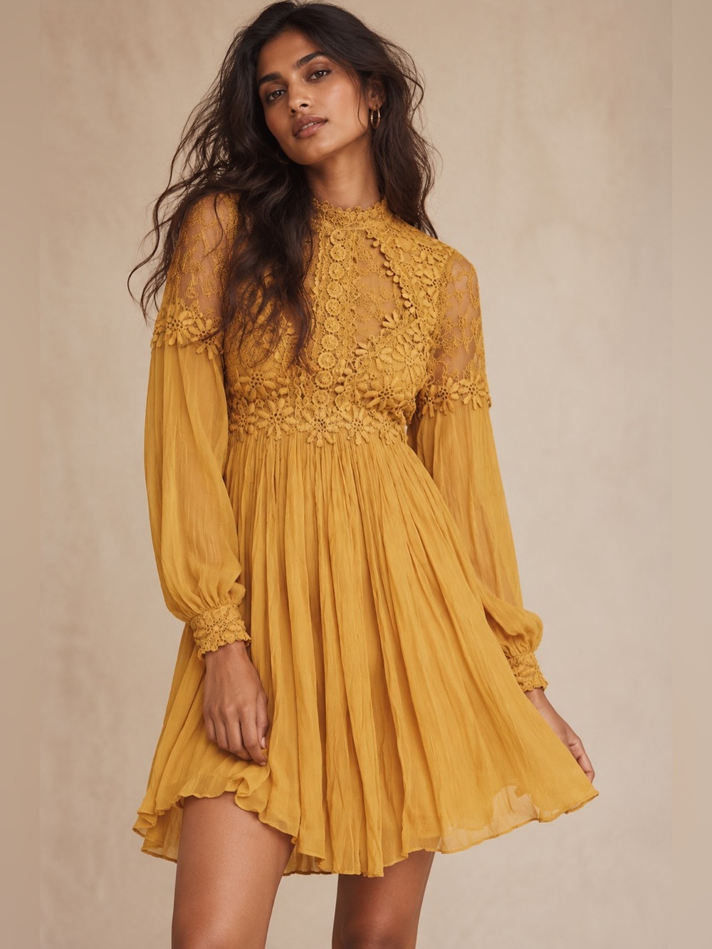 Free People Lou Babydoll Dress – Mustard Gold – Size 0